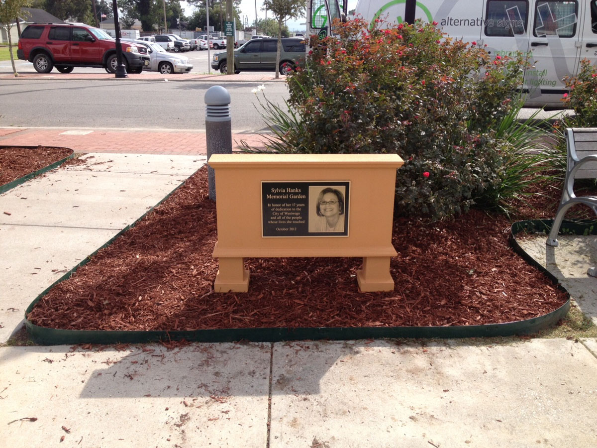 Install sign in Westwego for Sylvia Hanks’ memorial plaque